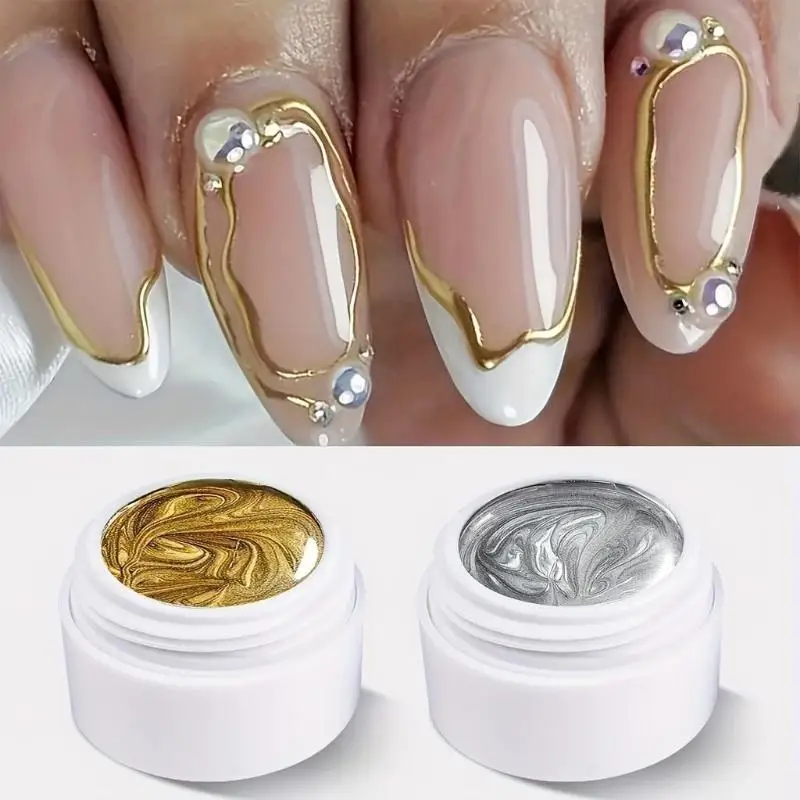 2Pcs Metallic Painted Gel Nail Polish 3D Professional Elastic Painted Glue Varnish Lacquer Drawing Glue Nail Art Decoration