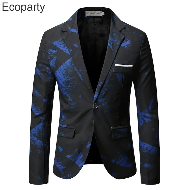 New Casual Gentleman Business Blazer Men Red Printed Suit Jacket Casual Coat Prom Singer Concert Stage Costume For Men 5xl