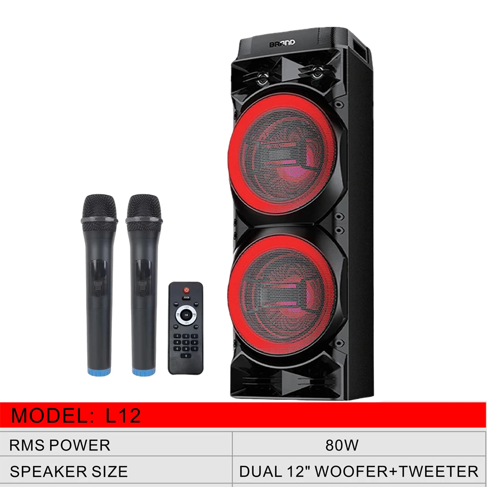 

Factory Stock Bt Speaker Karaoke Double 12 Inch Audio Usb Active Speaker Led Partybox With Microphone