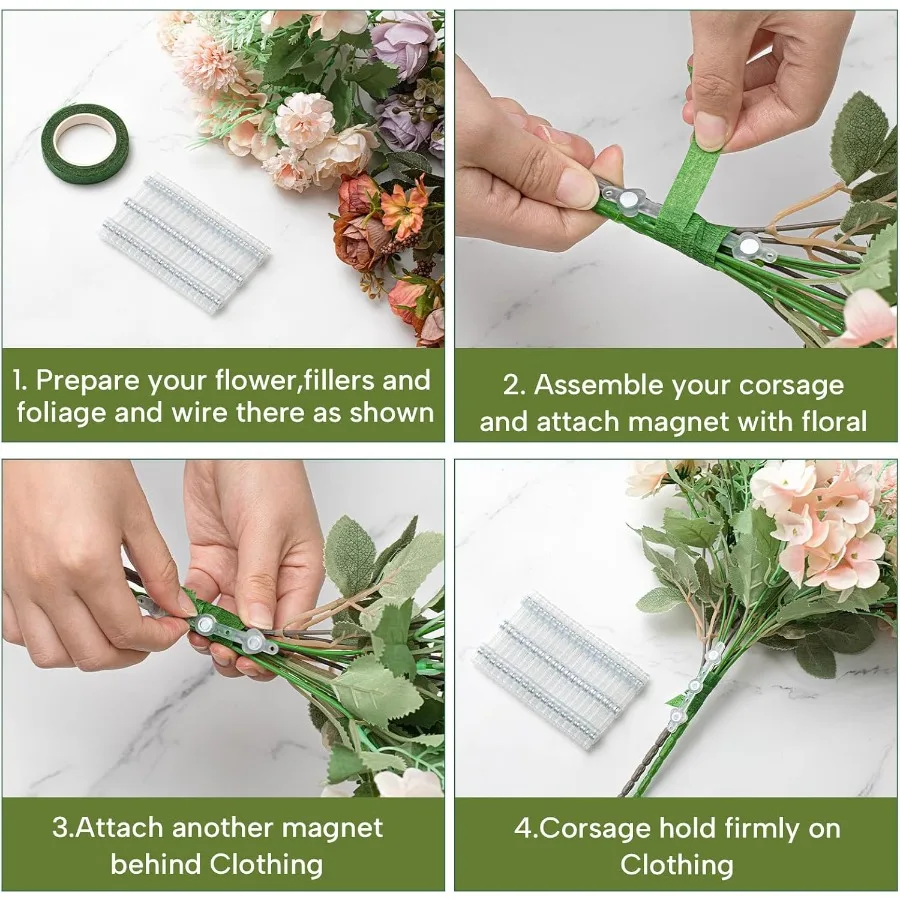 60 pares floral boutonniere ímãs pequeno corsage fix para casamento artesanal noiva noivo flor acessórios claro corsage pinos br
