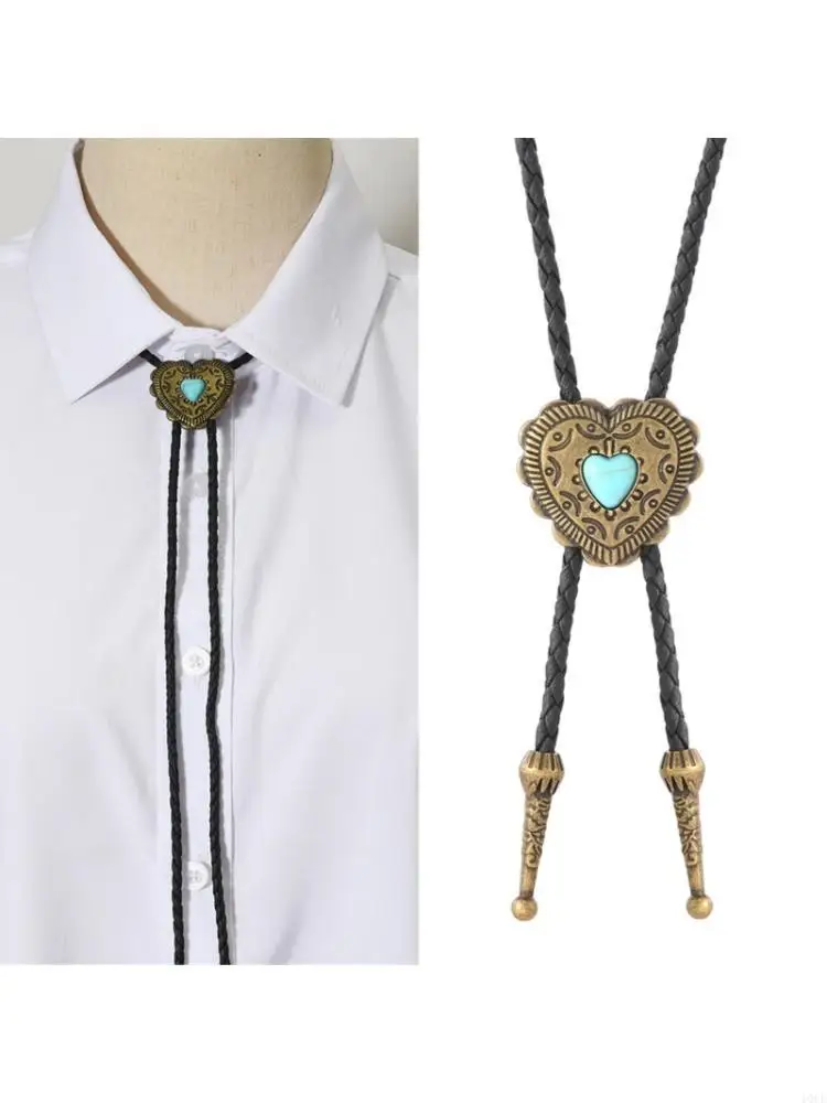 Engraving Stone Bolo Tie Carved Cowboy Necktie Western Bolo Tie for Shirt 