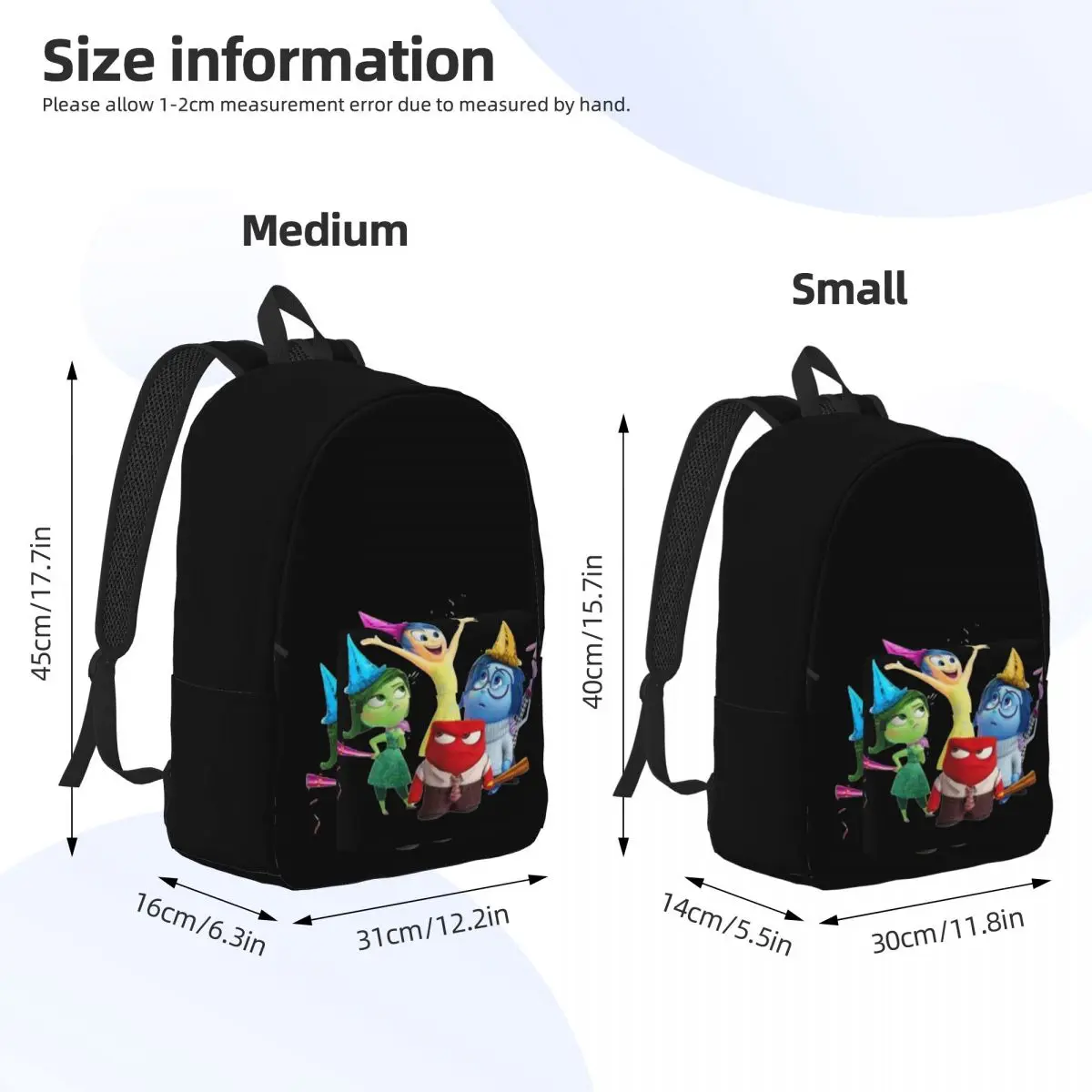 Mochila de emoções dos desenhos animados de dentro para fora, estudante universitário, mochila de filme, mochila para adolescentes, caminhada, 2 peças, 2024