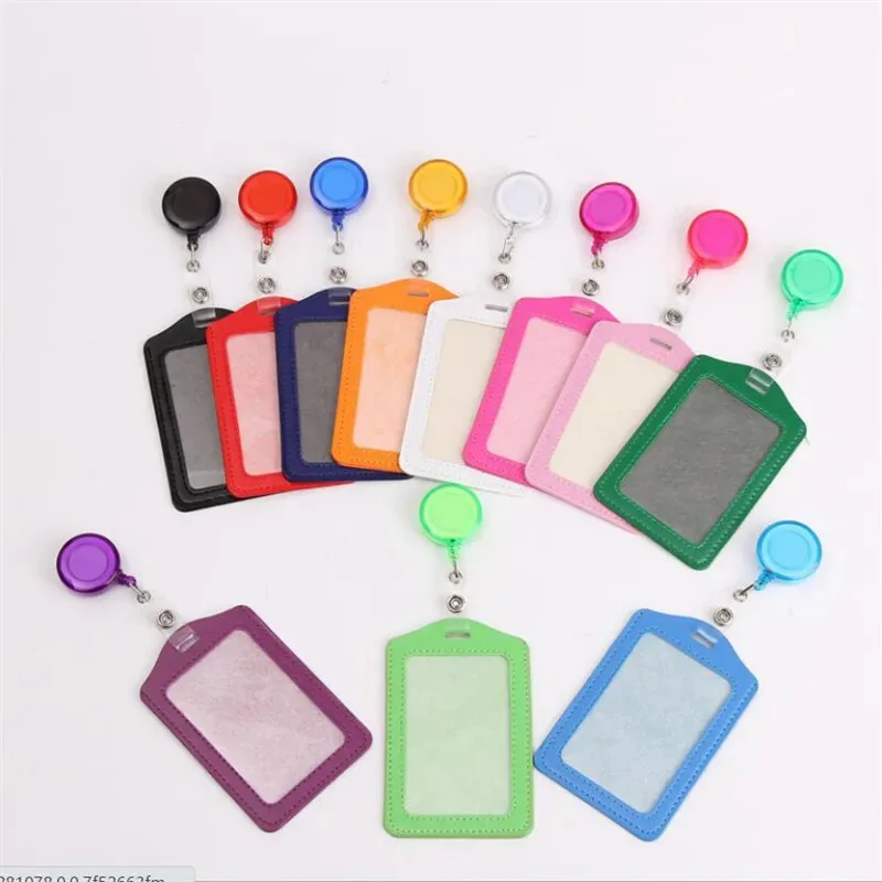

Bank Credit Card Holders Bus ID Identity Cards Case Multicolor Badge with Retractable Reel Work Card Cover PU Leather Cardholder