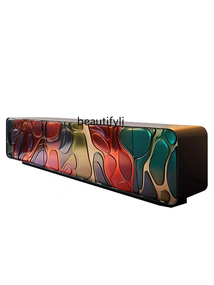 Post-Modern Light Luxury High-Rise Solid Wood Designer Art Dopamine Painted Living Room TV Cabinet Italian Style