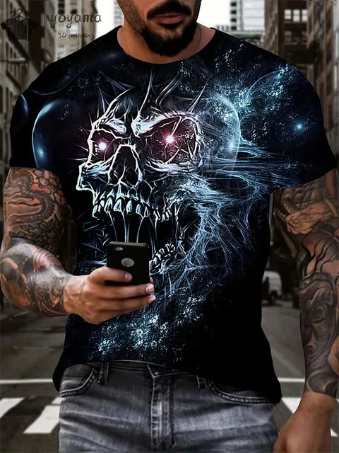 Camiseta Calavera Para Hombre – Estilo Urbano, Cómoda Y Versátil. Ideal Para Halloween, Salidas O El Día A Día