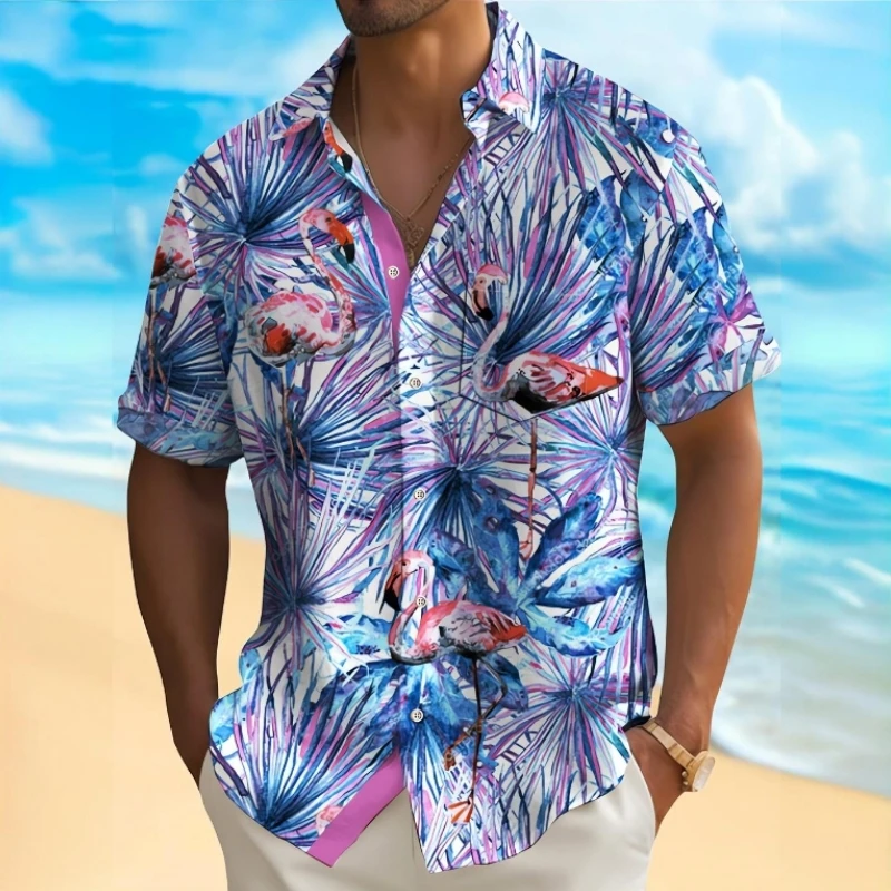 Camisa havaiana com estampa de flores de praia masculina, casual de manga curta solta e grande, verão, nova