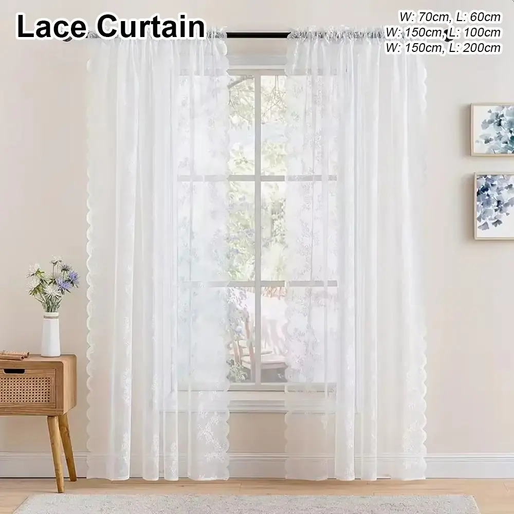 

1Pcs Floral Embroidered Lace Curtain 150x200cm Rod Pocket Sheer Curtain Polyester White Window Drape Shades