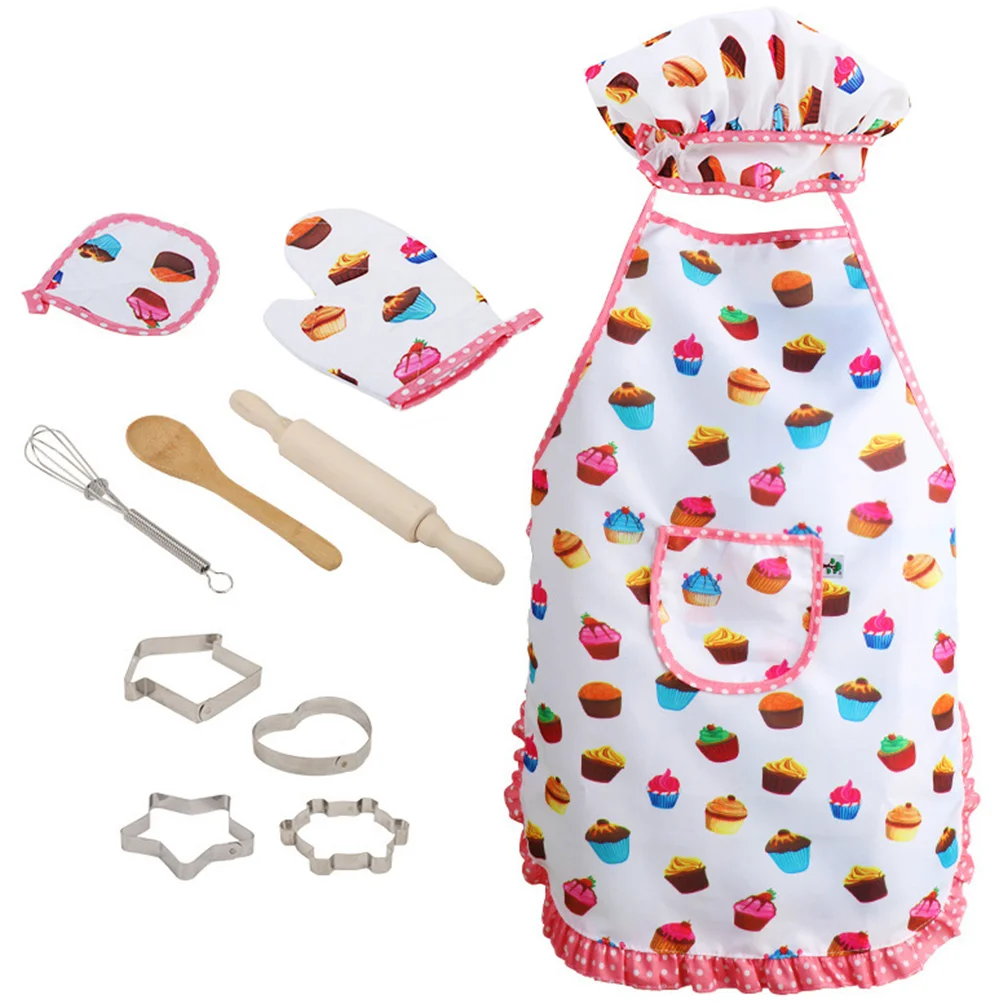 Zestaw fartucha kuchennego dla dzieci, czapka kucharska, ubranka dla małych dziewczynek, metalowe zabawki, kostiumy, rekwizyty, zabawki do kuchni dla dzieci.