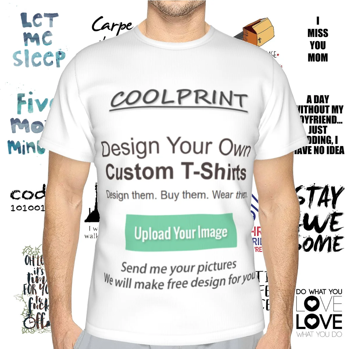 CoolPrint Mens Custom T-Shirts Personalized T-Shirts Funny Sentence Word Drawing T-Shirts Text DIY Customized Printed Tee