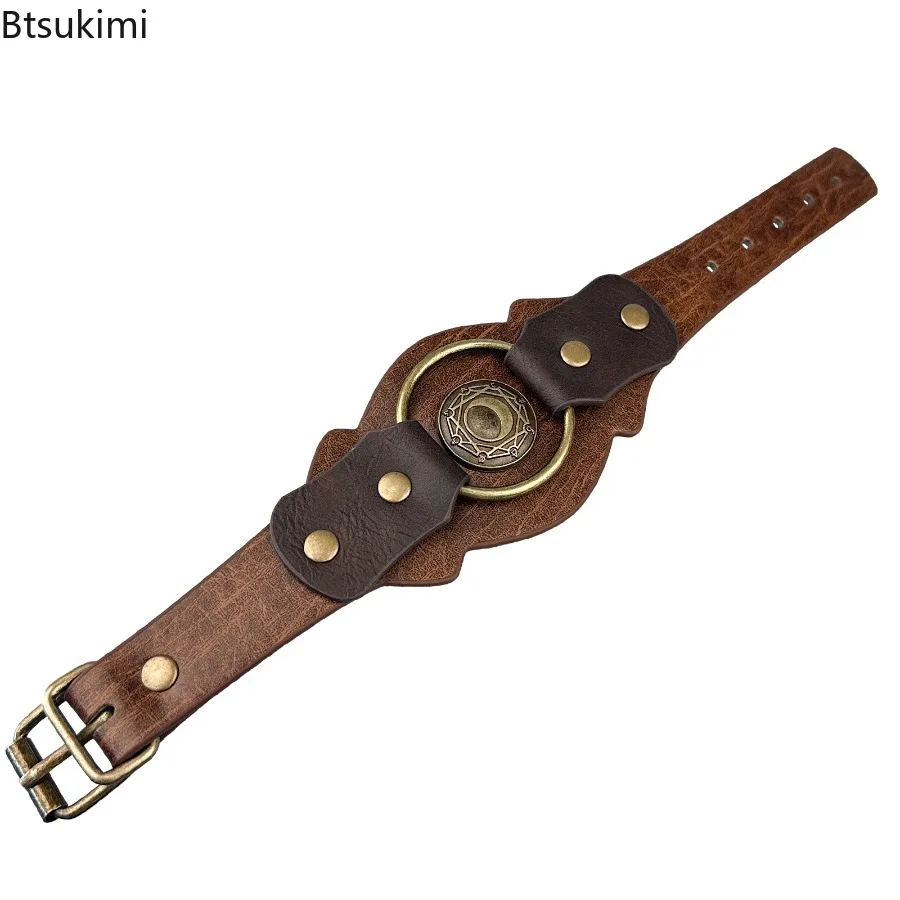 أساور جلدية على طراز فاسق للبالغين، سوار معصم من الجلد لحفلات الشارع الإبداعية، سوار الفايكنج، إكسسوارات تنكرية