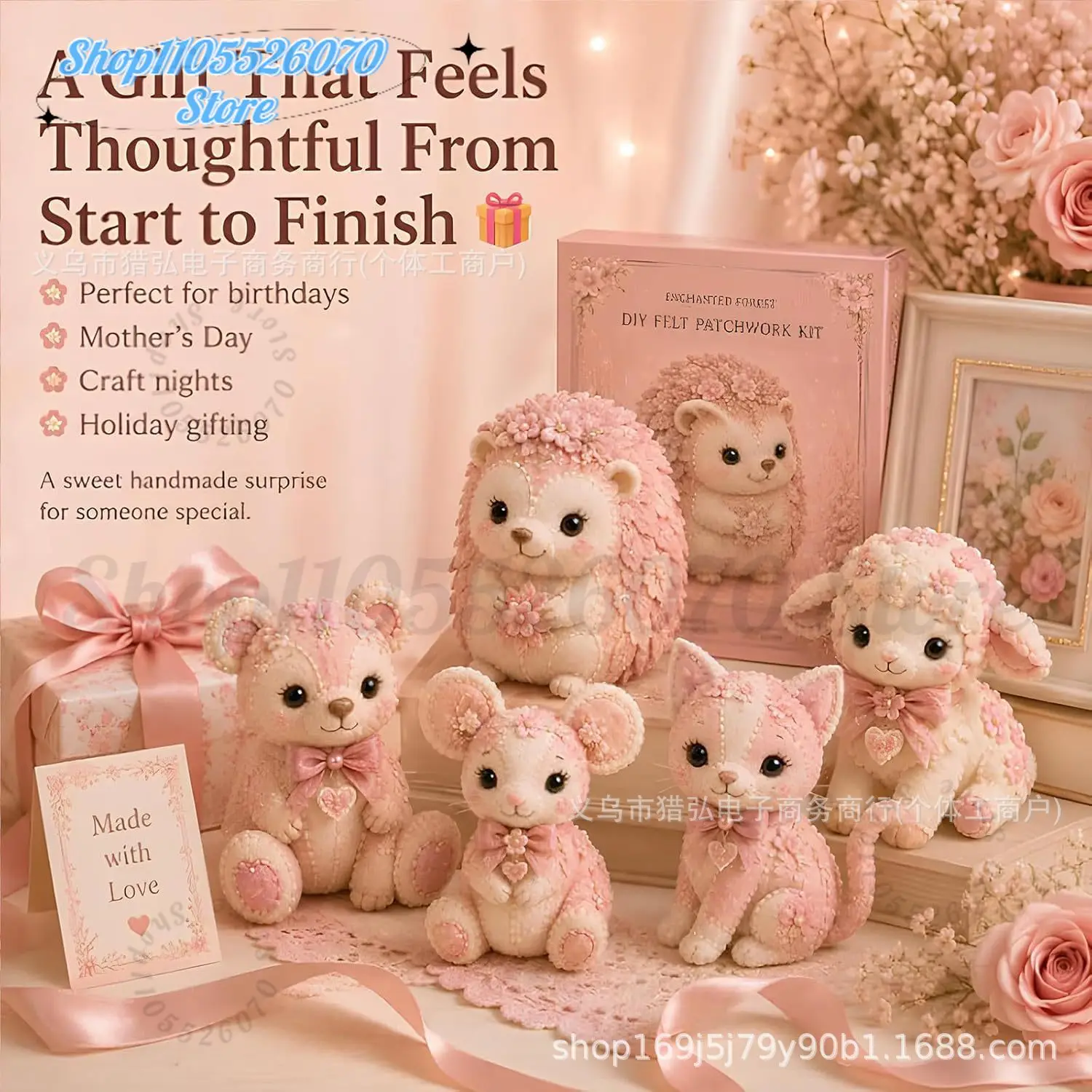 

Pink Forest Friends DIY Patchwork Collection, All-Inclusive Sewing Kit to Make Cute Woodland Animals, Household Hobby Decor Gift
