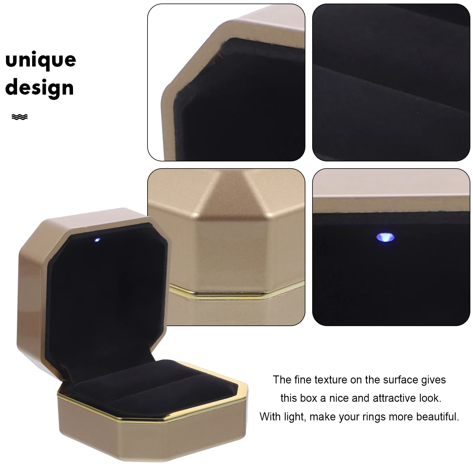 

Octagon Box With Light Wedding Ring Case Jewelry Display Holder For Engagement Gift Small Ring Container Decorative Box For