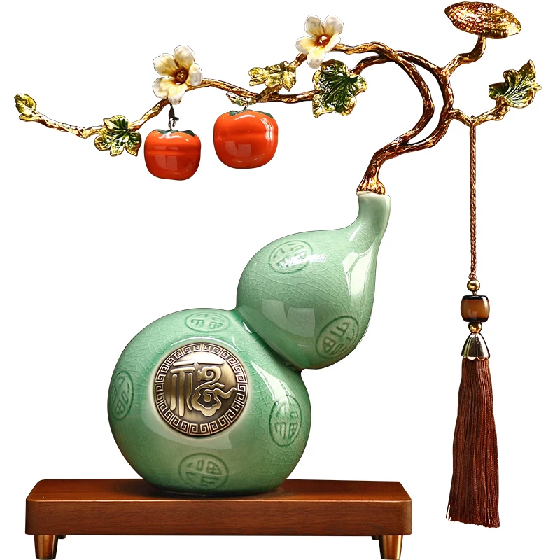 

New Chinese ceramic gourd ornament persimmon enamel color living room entrance wine cabinet decoration