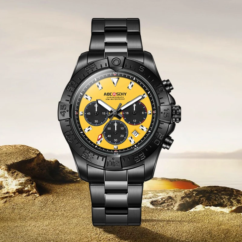 AOCASDIY Self-Branded Luxury Revenge Men's Watch Six-Pin Multi-Functional Steel Belt WaterProof Chronograph Watch