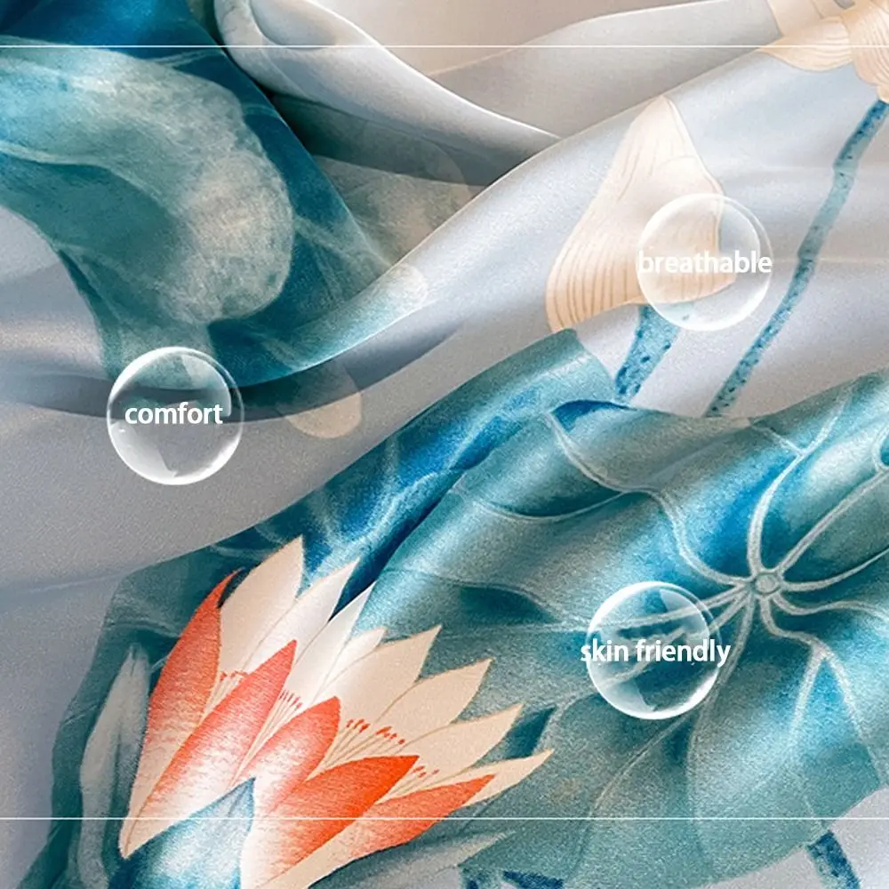 وشاح حريري مطبوع عليه لوتس أنيق للحماية من الشمس شال ناعم خفيف الوزن على الشاطئ للسيدات