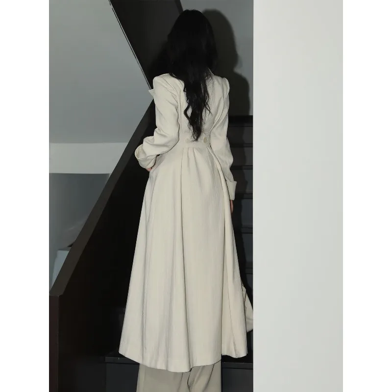 Super Stylish Slim-Fit Three-Dimensional Striped Patchwork Velvet Coat Style New Fashionable Personality Temperament Trench Coat