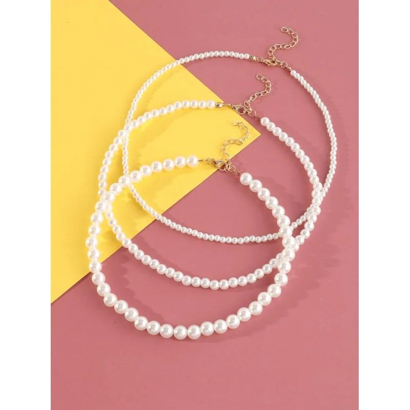 3pcs Women‘s Sweet Faux Pearl Necklace Set – Cute & Elegant Jewelry for Daily Wear & Gift.