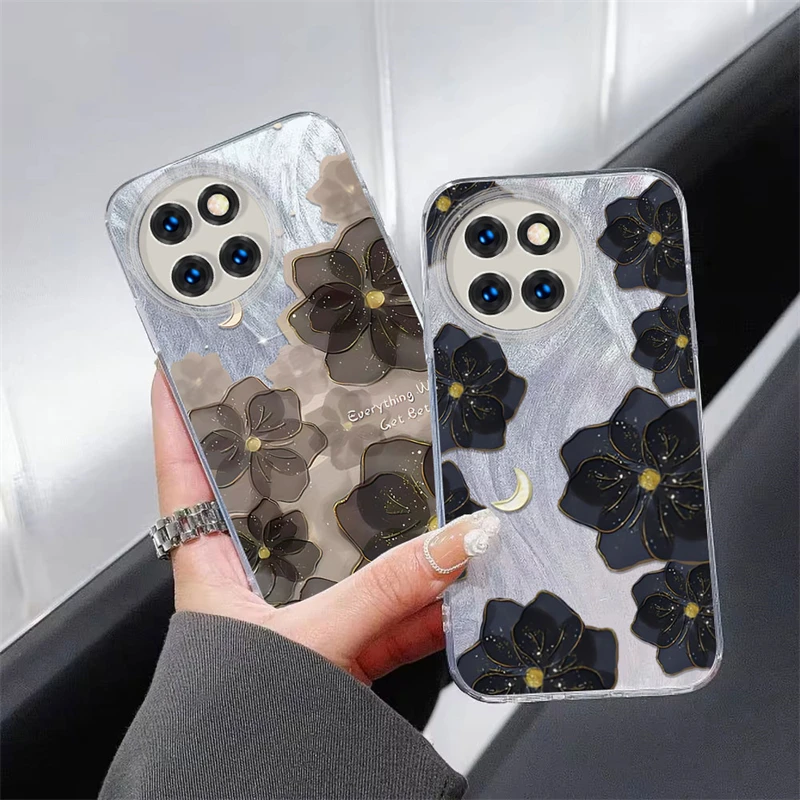 Fashion Flowers Moon Print IMD Case For Infinix X688 X680 X6831 X6836 X6837 KC8 Itel S23 P55 Feather Yarn Soft Phone Cover Funda