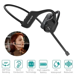 New Open Ear Headset Bluetooth 5.3 Wireless Headphones Call Center with Noise Cancelling Microphone Adjustable Volume Control