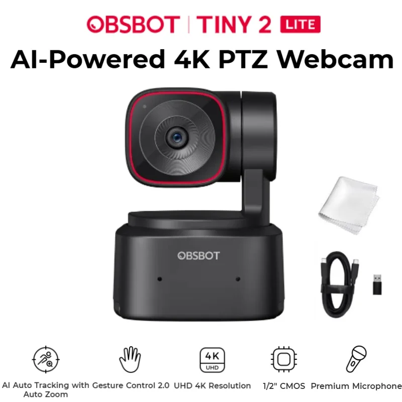 OBSBOT Tiny 2 Lite 4K PTZ ウェブカメラ