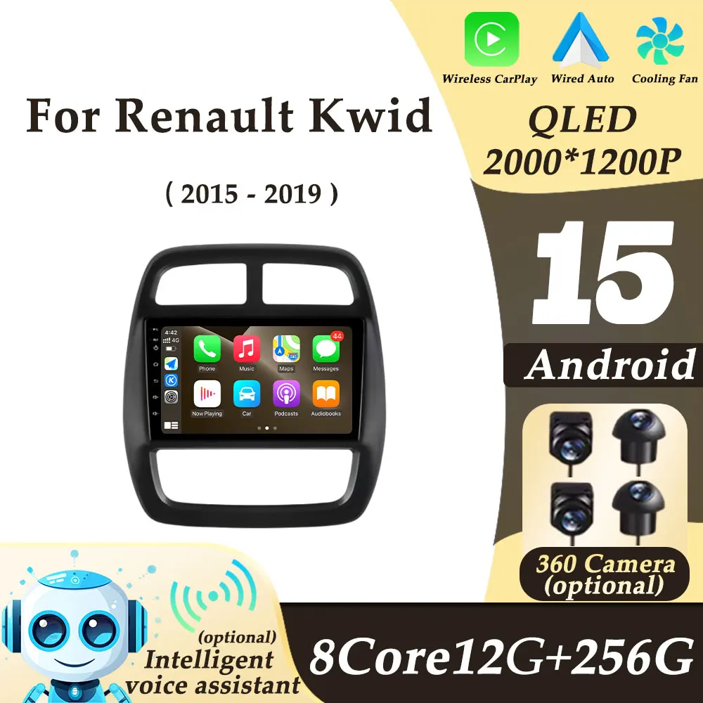 

9inch Android 15 for Renault Kwid 2015 - 2019 Wireless CarPlay Car Radio Multimedi Player WIFI BT GPS Navi Android Auto No 2 din