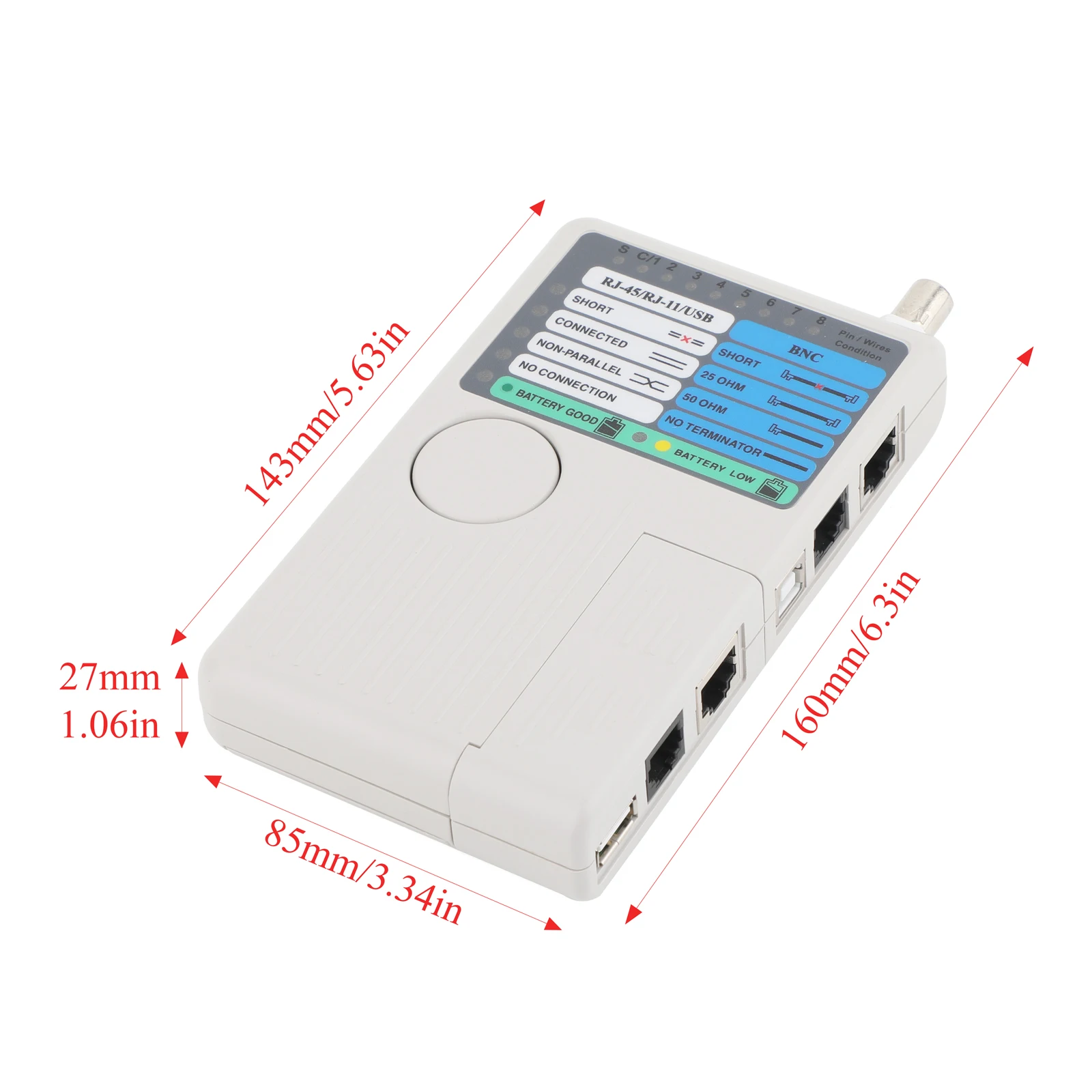 4-in-1-Multifunktions-Universal-Netzwerkkabeltester, Testwerkzeug für RJ11/RJ45/USB/BNC-Kabel