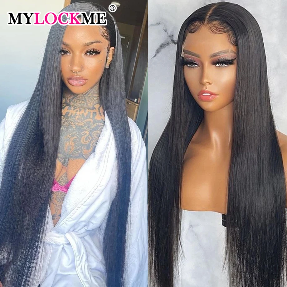 13x6 Transparent Straight 180 Densisty Lace Frontal Wig Human Hair Brazilian 30 34 Inch Bone Straight Lace Front Wigs For Women