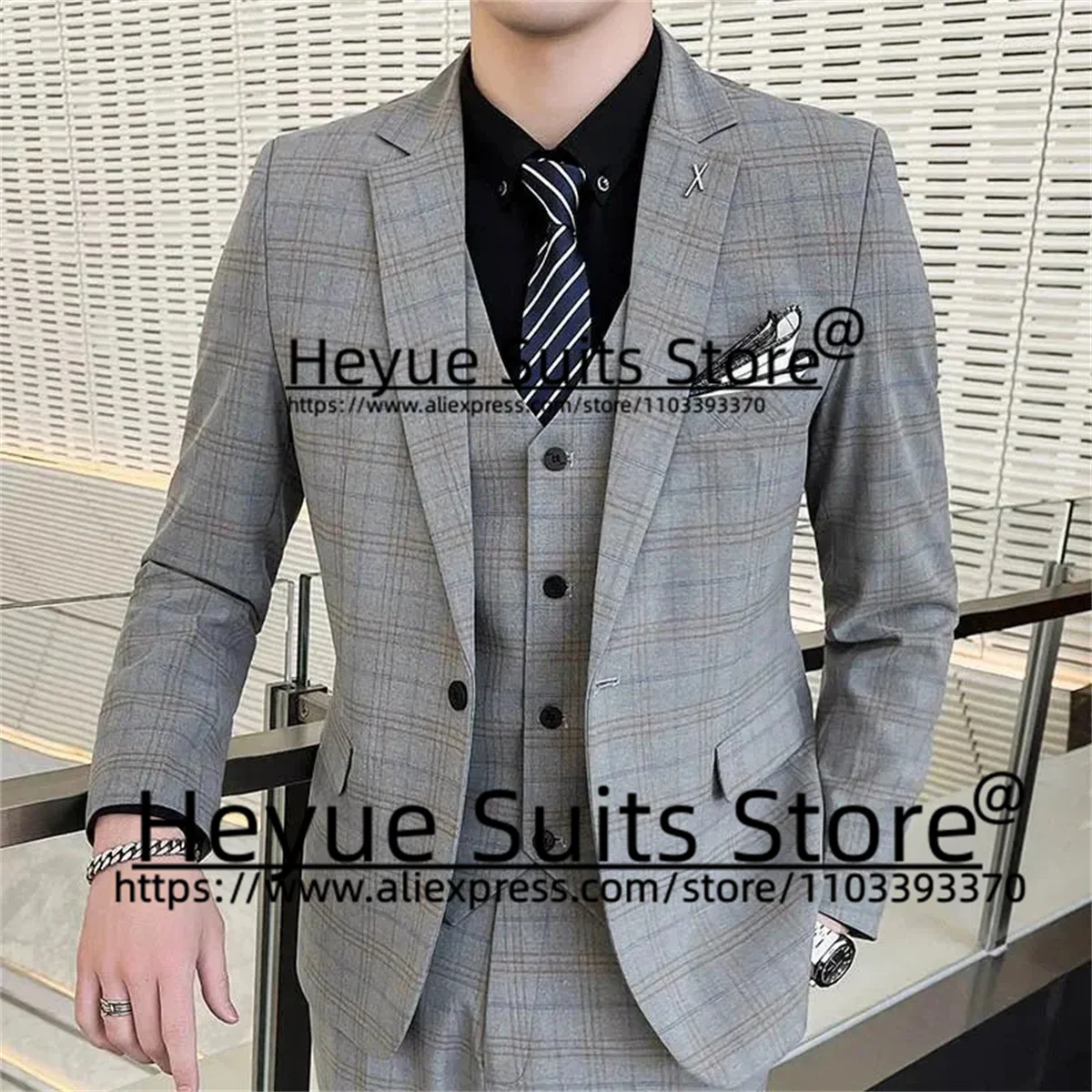 Business Black Luxuly Wedding Suits For Men Slim Fit Notched Lapel Groom Formal Tuxedos 3 Pieces Sets traje de hombre elegante