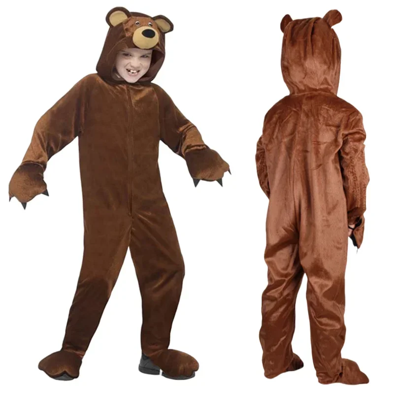 SN66 Animal Jumpsuit Cosplay Costume Brown Bear /Owl / Tiger Bodysuit Kids Boys Girls Stage Performance Jumpsuit Halloween PaW&M