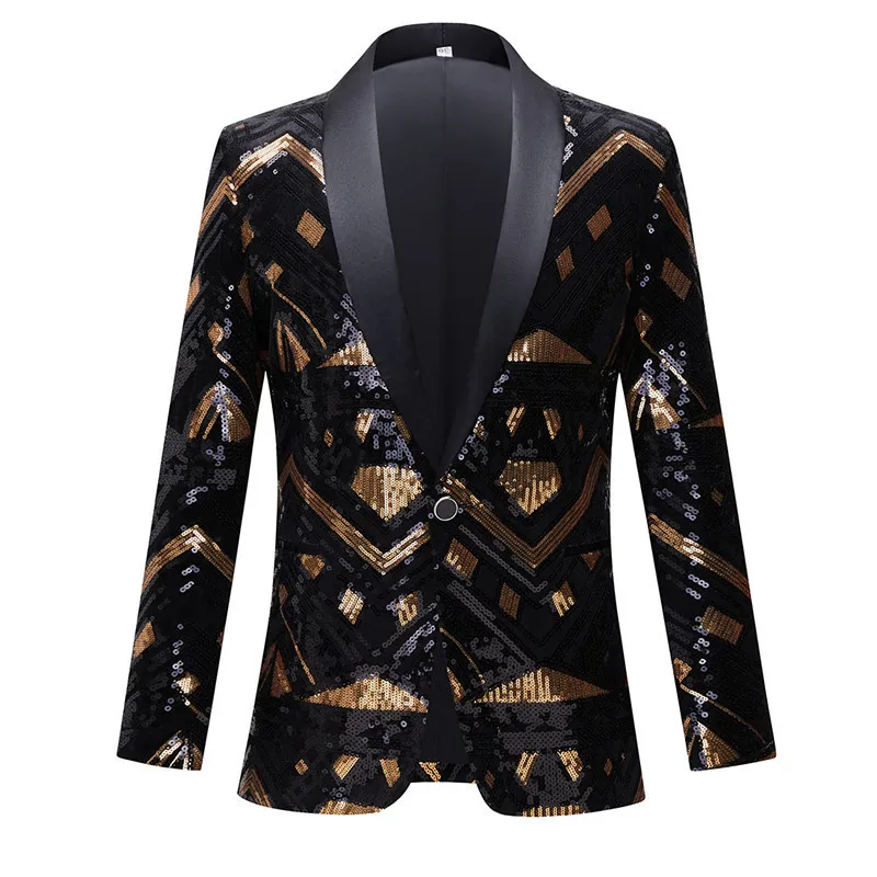 New Men Checkered Sequin Suit Jacket Blue / Red / Pink Fashion Male Luxury Dance Party Blazer Coats