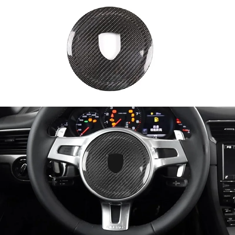 

Rear Dry Carbon Fiber Car Steering Wheel Modeling Decoration Cover Trim For Porsche Panamera Cayenne 911 Boxster Cayman