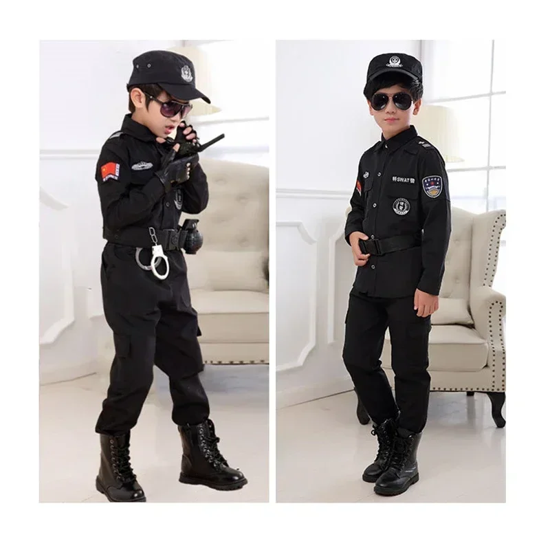 2025 Halloween Kinderen Politieagent Cosplay Kostuums niños Kerstfeest Carnaval Politie uniforme Halloween Jongens Leger Kleding