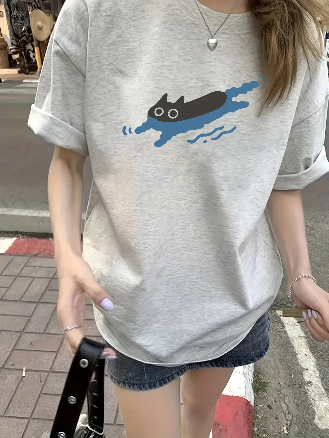 

Повседневная женская графика с круглым вырезом на весну и лето, удобная женская повседневная одежда в стиле Харадзюку с коротким рукавом