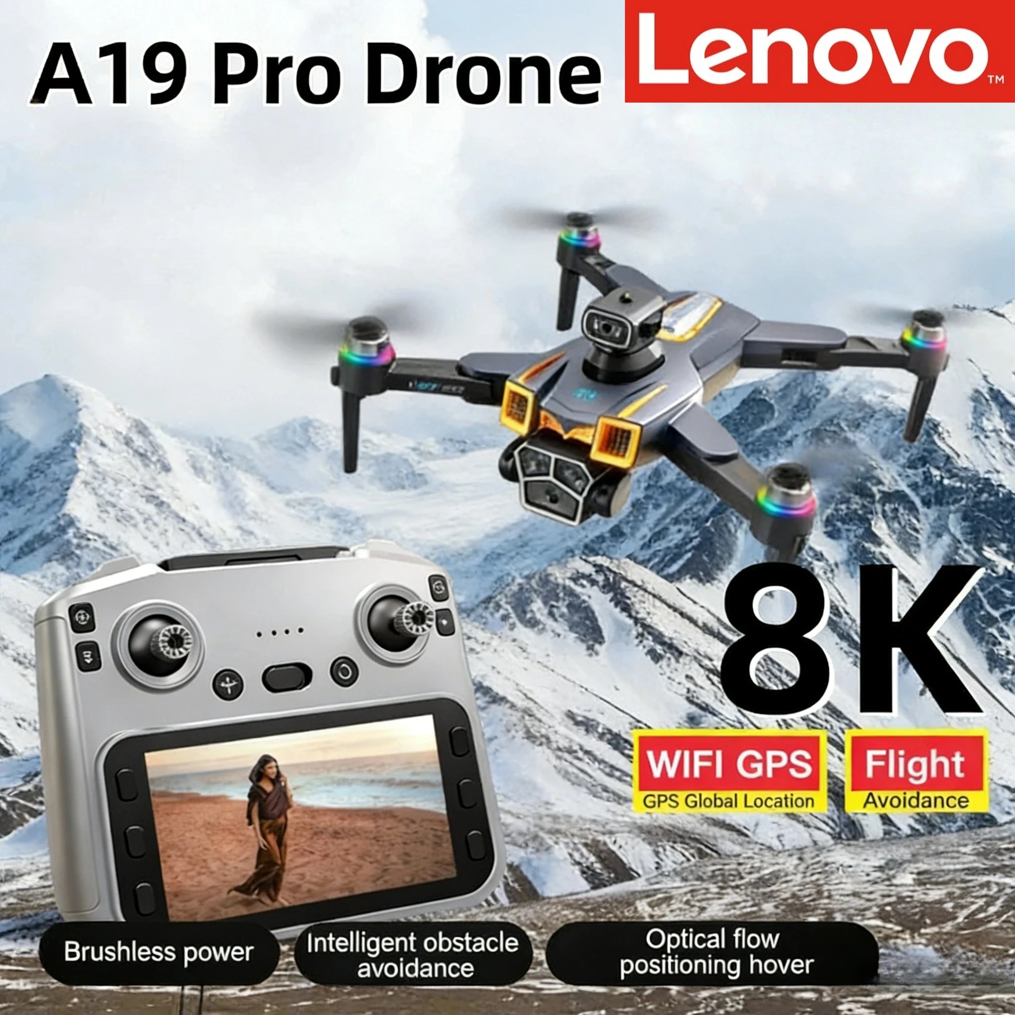 

Дрон Lenovo A19 PRO 8K для профессиональной аэрофотосъемки с HD-камерой, 5G WIFI FPV, бесщеточным двигателем, складной, с GPS, квадрокоптер