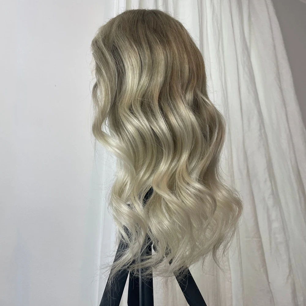 Light Ash Blonde Full Lace Wigs Balayage Highlights Loose Wave Wig 100% Virgin Human Hair 13x6 Lace Frontal Wig HD Transparent