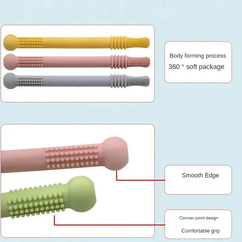 Juguete seguro masticable para bebé, mordedor de paja Molar de silicona, juguetes para la dentición del bebé, mango de silicona Molar, juguete de seguridad para niños pequeños