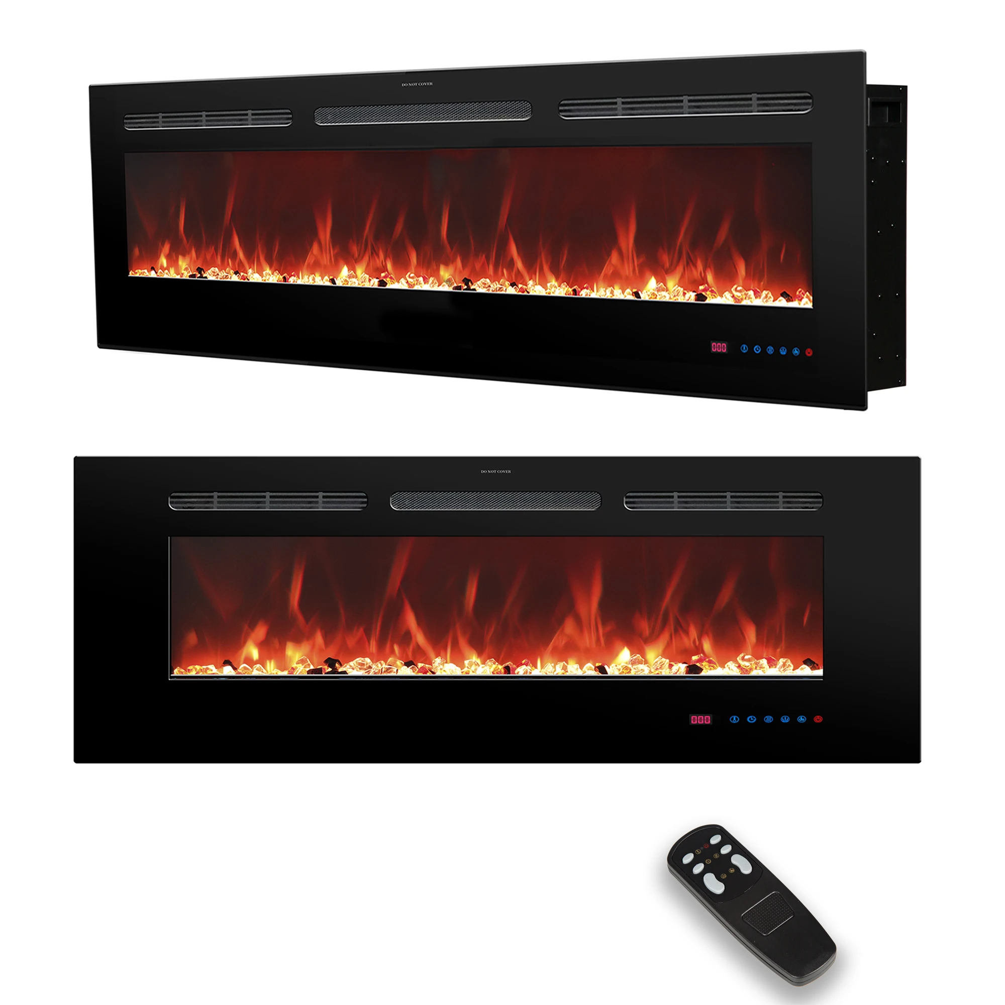 Electric Fireplace, Tempered Glass Ultra-thin 9.8mm Thickness, 12 Light and Flame, 2-level Temperature Adjustment, Timed Switch