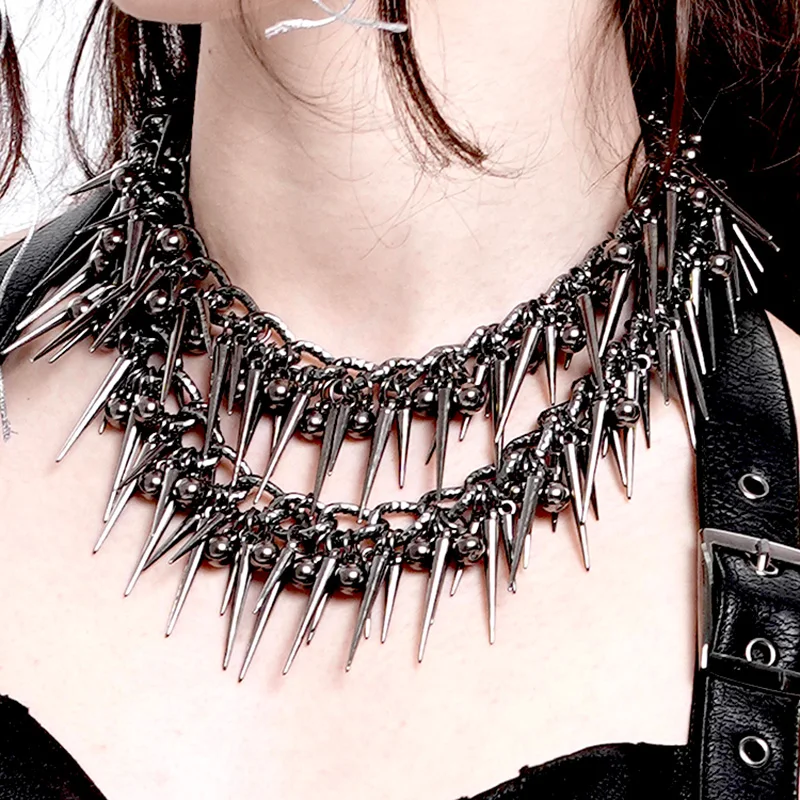 

2025 Rock Punk style Double layered rivet women's necklace. Devil Fashion Chain Spike Necklace