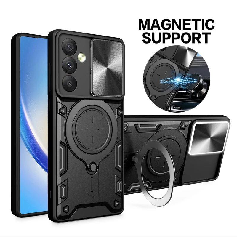 Slide Camera Protect Armor Case For Samsung Galaxy A54 A34 A24 A14 Magnet Holder Ring Phone Cover For GalaxyA 14 24 34 54 Funda