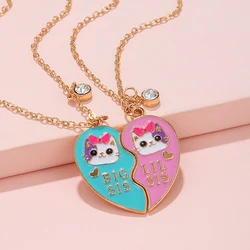 2PCS/Set Cute Cat Heart Pendant Chain Best Friends Sisters BFF Necklace Friendship Jewelry Gift for Girls