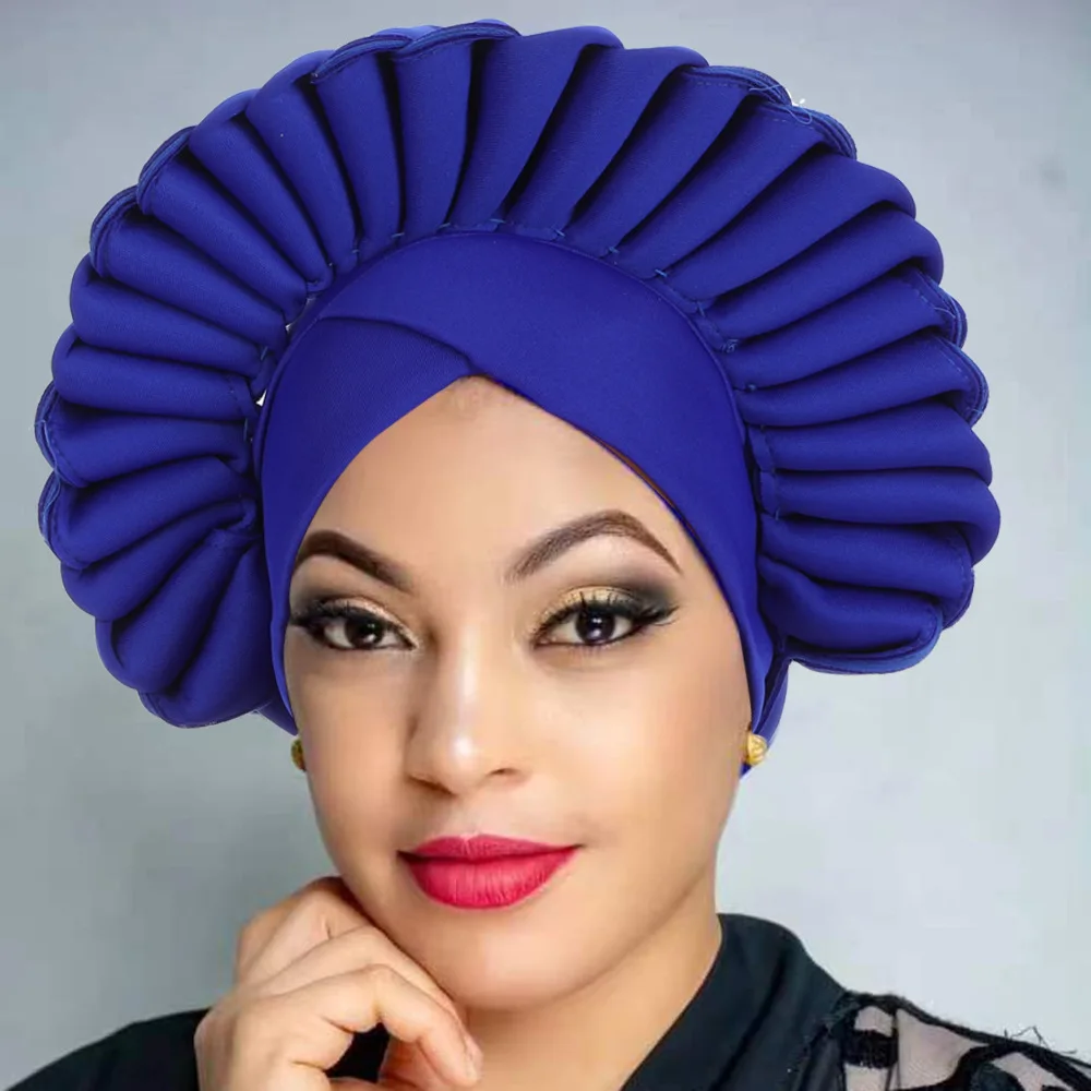 African Auto Gele Headtie Aso Oke Women Muslim Hijab Turban Cap Nigeria Headscarf Bonnet Hat Wedding Headwear Already Made Wraps