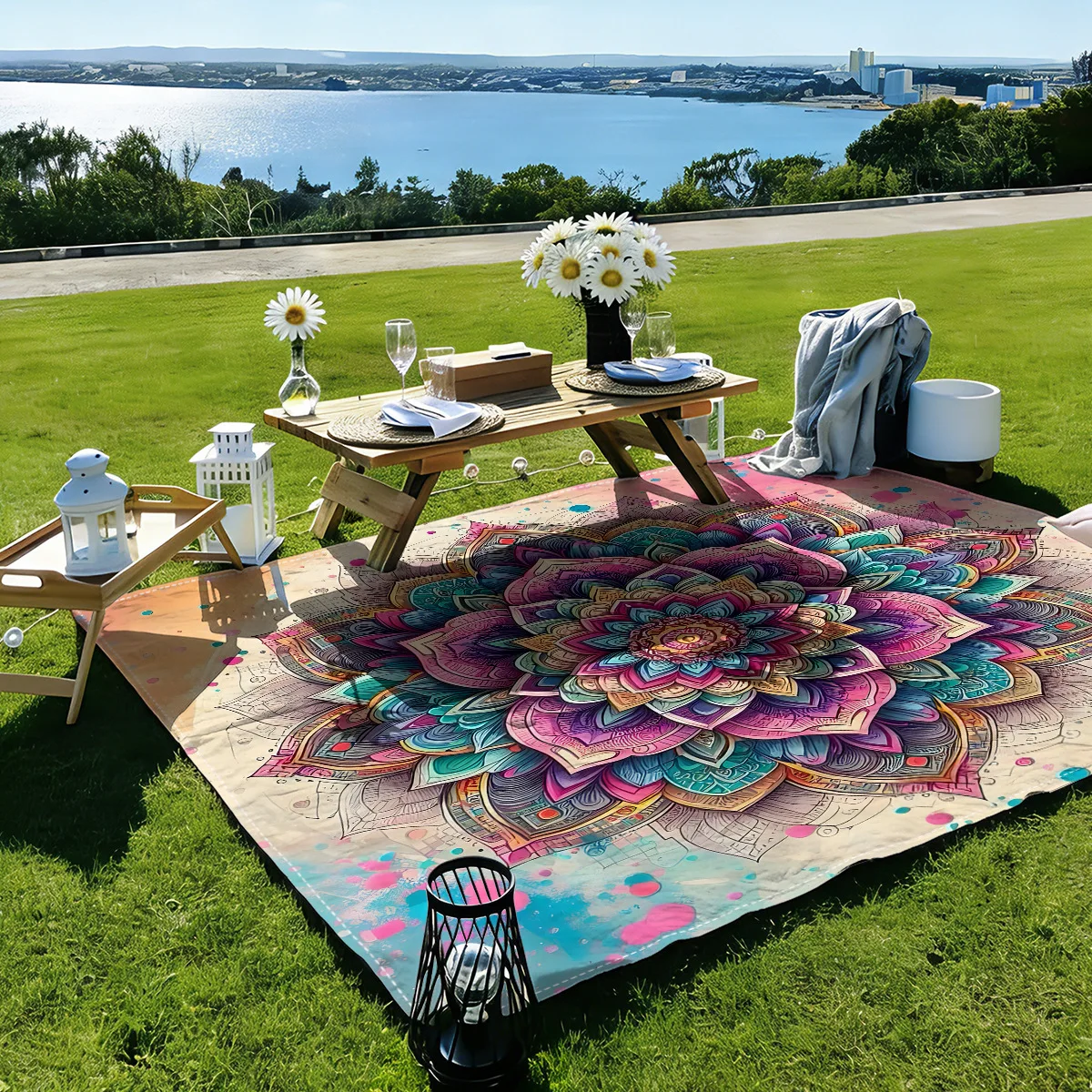 Printed Pattern Mandala Quick-drying Water-resistant and Moisture-proof Beach Mat for Outdoor Picnics and Camping Blanket Carpet