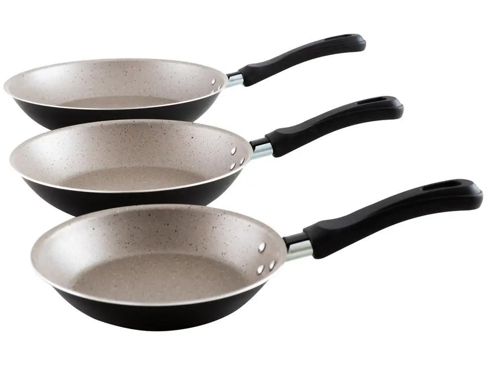 3 Pieces Caribbean Black Aluminum Tramontina Nonstick Frying Pits Set