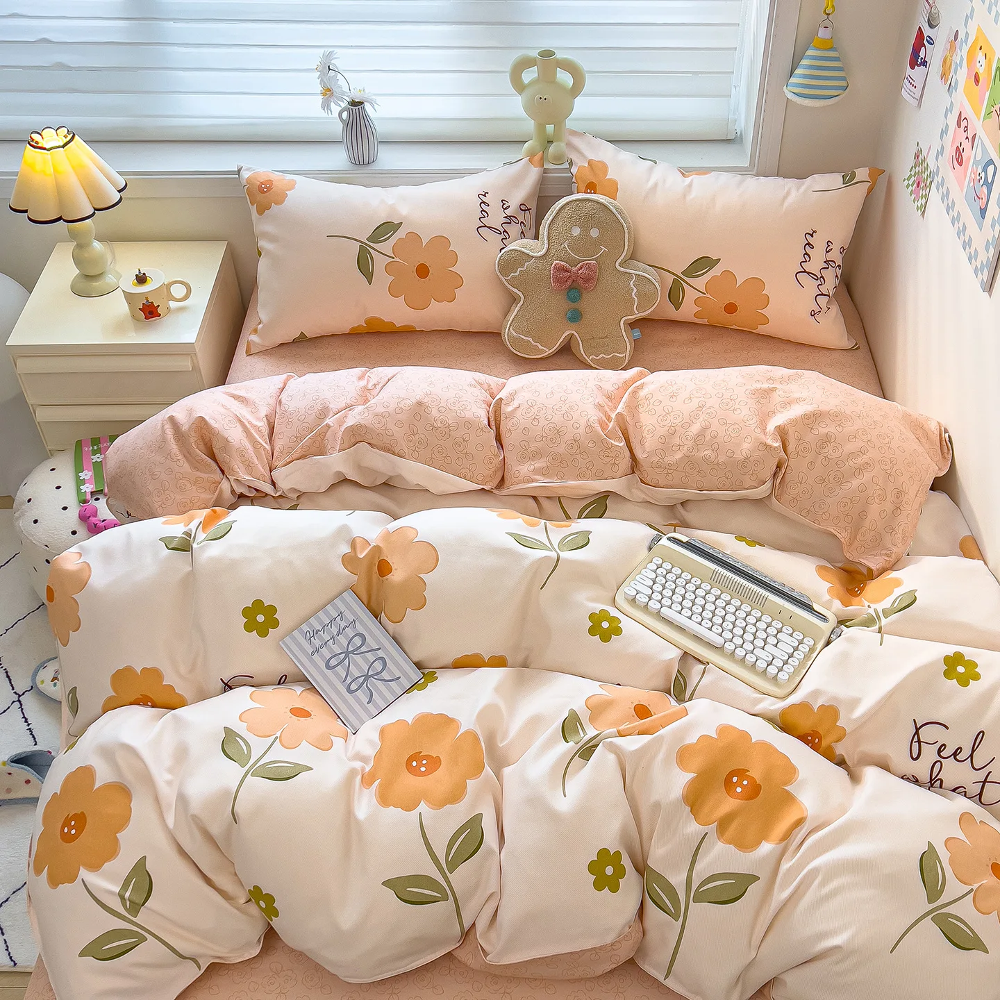 ns‑Style Thick Brushed Bedding Set, Bed Sheet Quilt Cover Pillowcase, Student Dormitory 3‑Piece Set