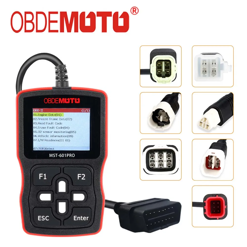 Escáner de diagnóstico de motocicleta OBDEMOTO 601Pro para fallos de motor de motocicleta, código OBD2, herramientas de lectura de datos congelados y borrado