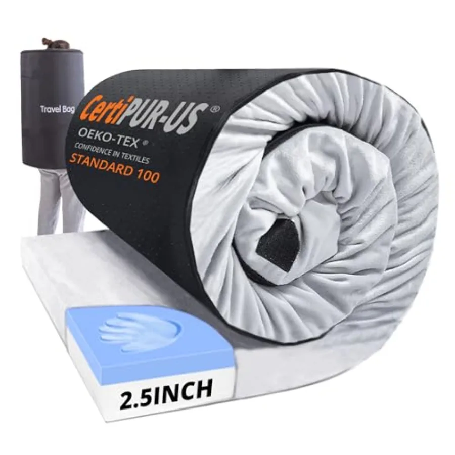 

Memory Foam Camping Mattress, Portable Roll Up Camping Sleep Topper with Waterproof and Non-Slip Bottom, Camping Car Mat with T