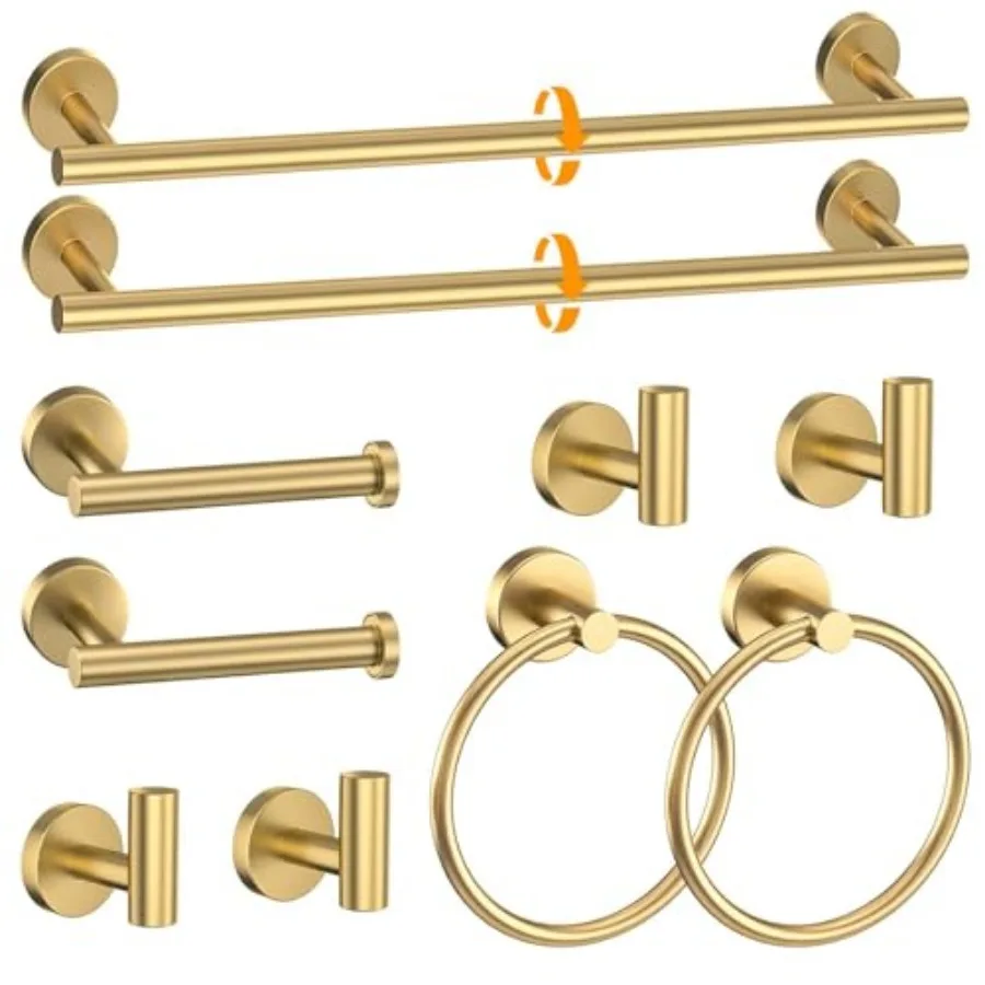 

Towel Bar Set 10 Pieces Round Bathroom Hardware Set Includes 23.6in Towel Bar Towel Ring Toilet Paper Holder Towel Hooks Stainl