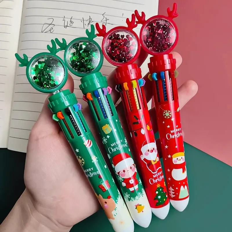 

Christmas 10 Colors Ballpoint Pens 0.5mm Colorful Ink Gel Pens Kawaii Press Pen Kids Gifts Korean Stationery Office Supplies