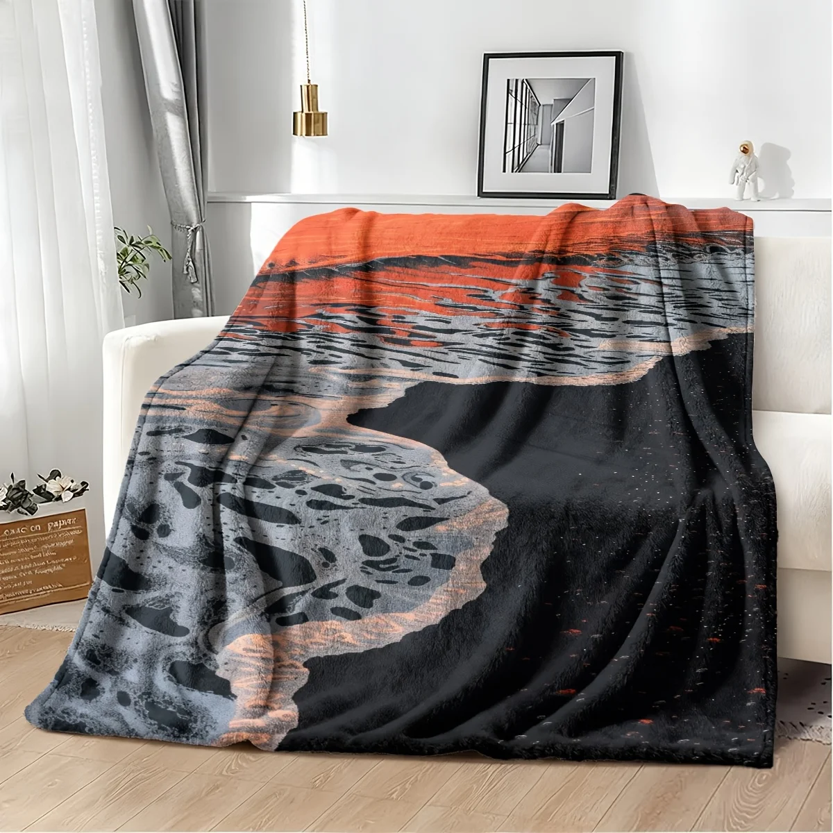 Premium Large Ocean Wave Sunset Print Throw Blanket 150x230cm Cozy Beach Coastal Couch Decor Bedspread Gift