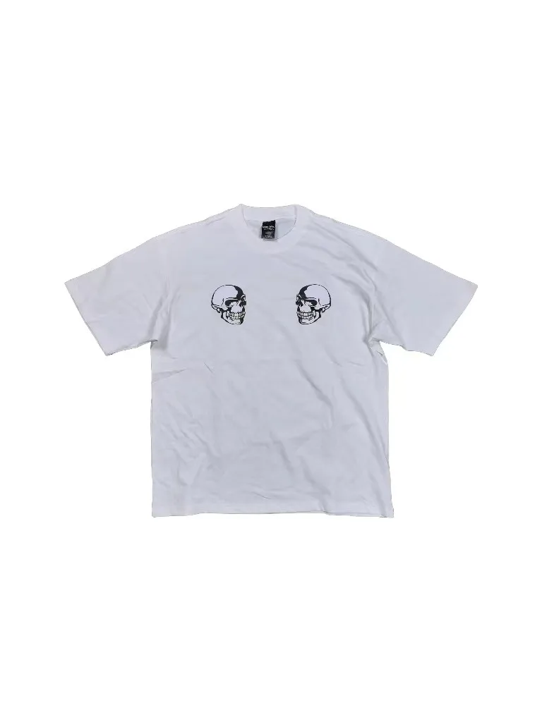 Lmyer Number Nine Skeleton Double Headed Loose Casual Black and White Double Color Short Sleeve Couple Style T-Shirts